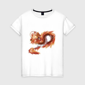 Женская футболка хлопок с принтом Красный Огненный Дракон , 100% хлопок | прямой крой, круглый вырез горловины, длина до линии бедер, слегка спущенное плечо | animalistic | art | dragon | fire | print | reds | арт | дракон | животное | красный | огонь