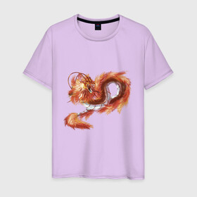 Мужская футболка хлопок с принтом Красный Огненный Дракон , 100% хлопок | прямой крой, круглый вырез горловины, длина до линии бедер, слегка спущенное плечо. | animalistic | art | dragon | fire | print | reds | арт | дракон | животное | красный | огонь