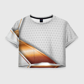 Женская футболка Crop-top 3D с принтом 3D WHITE & GOLD ABSTRACT , 100% полиэстер | круглая горловина, длина футболки до линии талии, рукава с отворотами | Тематика изображения на принте: 3d | 3д | luxury | versace | vip | абстракция | блеск | блестки | версаче | вип | паттерн | роскошь | соты | текстуры