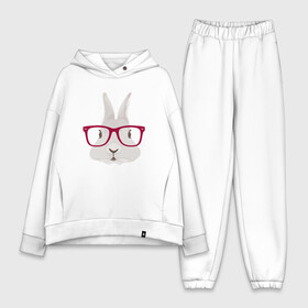 Женский костюм хлопок Oversize с принтом Кролик Хипстер ,  |  | Тематика изображения на принте: животные | заяц | кролик | кролик в очках | хипстер