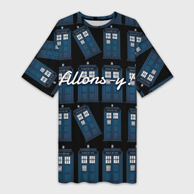 Платье-футболка 3D с принтом Allons y ,  |  | allons y | аллонси | машина времени | синяя будка | тардис