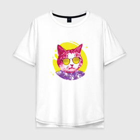 Мужская футболка хлопок Oversize с принтом Кот Тусовщик в солнечных очках , 100% хлопок | свободный крой, круглый ворот, “спинка” длиннее передней части | cat | cats | chill | cool cat | kitten | leto | party | puss | pussy | pussycat | summer | vacation | киски | кисы | кот в гавайской рубашке | котёнок | котики | котята | котятки | кошечки | кошка | лето | отдых | отпуск | пати |