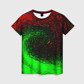 Женская футболка 3D с принтом КРАСНАЯ И ЗЕЛЕНАЯ КРАСКА , 100% полиэфир ( синтетическое хлопкоподобное полотно) | прямой крой, круглый вырез горловины, длина до линии бедер | tegunvteg | брызги | зеленая | краска | красная | неон