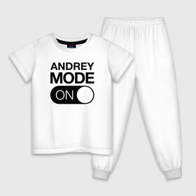 Детская пижама хлопок с принтом Andrey Mode On , 100% хлопок |  брюки и футболка прямого кроя, без карманов, на брюках мягкая резинка на поясе и по низу штанин
 | name | names | андрей | имена | имя | надписи | прикольные | стикер