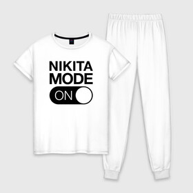 Женская пижама хлопок с принтом Nikita Mode On , 100% хлопок | брюки и футболка прямого кроя, без карманов, на брюках мягкая резинка на поясе и по низу штанин | name | names | имена | имя | надписи | никита | прикольные | стикер