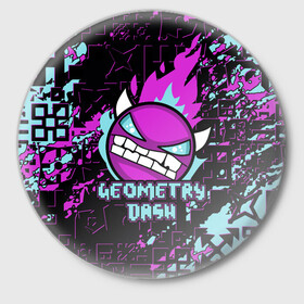 Значок с принтом Geometry Dash ,  металл | круглая форма, металлическая застежка в виде булавки | 2d | android | computer game | geometry dash | андроид | геометрия даш | игра | компьютерная