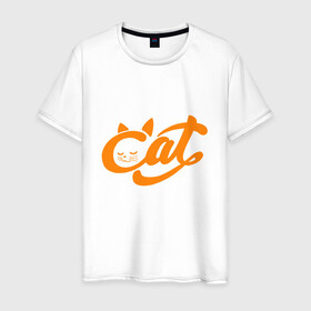 Мужская футболка хлопок с принтом Кот - Cat , 100% хлопок | прямой крой, круглый вырез горловины, длина до линии бедер, слегка спущенное плечо. | animal | cat | cute | kitty | meow | друг | животные | киска | китти | кот | котенок | котик | котэ | кошечка | кошка | милый | мур | мяу | питомец | тигр