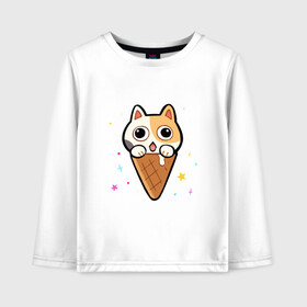 Детский лонгслив хлопок с принтом Ice Cream Cat , 100% хлопок | круглый вырез горловины, полуприлегающий силуэт, длина до линии бедер | animal | cat | cute | kitty | meow | друг | животные | киска | китти | кот | котенок | котик | котэ | кошечка | кошка | милый | мороженое | мур | мяу | питомец | тигр