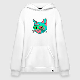 Худи SuperOversize хлопок с принтом Hipster Cat , 70% хлопок, 30% полиэстер, мягкий начес внутри | карман-кенгуру, эластичная резинка на манжетах и по нижней кромке, двухслойный капюшон
 | animal | cat | cute | kitty | meow | друг | животные | киска | китти | кот | котенок | котик | котэ | кошечка | кошка | милый | мур | мяу | питомец | тигр