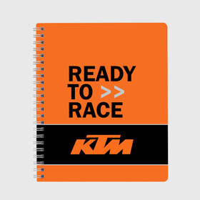 Тетрадь с принтом KTM | READY TO RACE (Z) , 100% бумага | 48 листов, плотность листов — 60 г/м2, плотность картонной обложки — 250 г/м2. Листы скреплены сбоку удобной пружинной спиралью. Уголки страниц и обложки скругленные. Цвет линий — светло-серый
 | Тематика изображения на принте: enduro | ktm | moto | moto sport | motocycle | sportmotorcycle | ктм | мото | мото спорт | мотоспорт | спорт мото