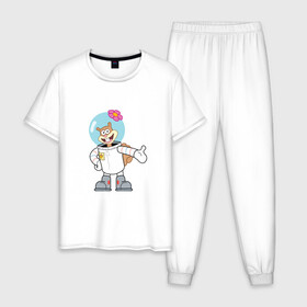 Мужская пижама хлопок с принтом Сэнди , 100% хлопок | брюки и футболка прямого кроя, без карманов, на брюках мягкая резинка на поясе и по низу штанин
 | sponge bob | spongebob squarepants | губка боб | губка боб квадратные штаны | спанч боб
