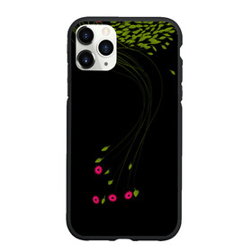 Чехол для iPhone 11 Pro матовый с принтом Колибри из листья и цветов , Силикон |  | зеленый | колибри | листья | полет | птица | стилизация | цветы