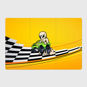 Магнитный плакат 3Х2 с принтом Мультяшный гонщик на джипе , Полимерный материал с магнитным слоем | 6 деталей размером 9*9 см | Тематика изображения на принте: race | racer | водитель | водителю | гонка | гонщик | джип | мультик | мультяшный