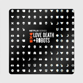 Магнит виниловый Квадрат с принтом LOVE DEATH + ROBOTS $$$ , полимерный материал с магнитным слоем | размер 9*9 см, закругленные углы | Тематика изображения на принте: love death + robots | love death + robots print | netflix | robots | tv series | лого love death + robots | любовь | надпись love death + robots | принт love death + robots | роботы | сериал