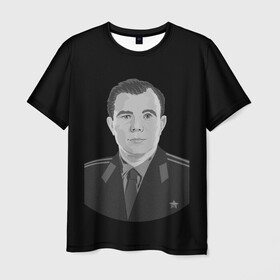 Мужская футболка 3D с принтом Юрий Алексеевич Гагарин , 100% полиэфир | прямой крой, круглый вырез горловины, длина до линии бедер | восток | дизайн логотипа | космический корабль | космодром байконур | космонавт | юрий ночь