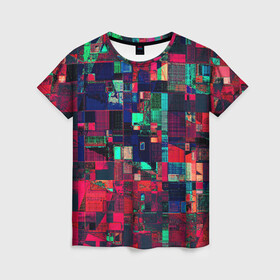 Женская футболка 3D с принтом HAPPY WINDOWS , 100% полиэфир ( синтетическое хлопкоподобное полотно) | прямой крой, круглый вырез горловины, длина до линии бедер | abstract | абстракция | квадраты | красное | прямоугольники