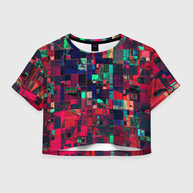 Женская футболка Crop-top 3D с принтом HAPPY WINDOWS , 100% полиэстер | круглая горловина, длина футболки до линии талии, рукава с отворотами | abstract | абстракция | квадраты | красное | прямоугольники