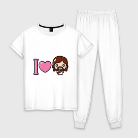 Женская пижама хлопок с принтом Я люблю Иисуса , 100% хлопок | брюки и футболка прямого кроя, без карманов, на брюках мягкая резинка на поясе и по низу штанин | доброта | иисус | любовь | пасха | сердце