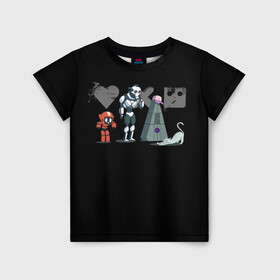 Детская футболка 3D с принтом Любовь, Смерть & Роботы , 100% гипоаллергенный полиэфир | прямой крой, круглый вырез горловины, длина до линии бедер, чуть спущенное плечо, ткань немного тянется | Тематика изображения на принте: cat | cats | death | logo | love | netflix | robots | анимация | кино | кот | кошка | лого | любовь | нетфликс | роботы | сериал