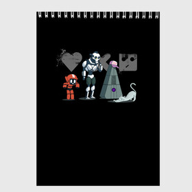 Скетчбук с принтом Любовь, Смерть & Роботы , 100% бумага
 | 48 листов, плотность листов — 100 г/м2, плотность картонной обложки — 250 г/м2. Листы скреплены сверху удобной пружинной спиралью | cat | cats | death | logo | love | netflix | robots | анимация | кино | кот | кошка | лого | любовь | нетфликс | роботы | сериал