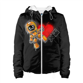 Женская куртка 3D с принтом K-VRC | Love Death and Robots , ткань верха — 100% полиэстер, подклад — флис | прямой крой, подол и капюшон оформлены резинкой с фиксаторами, два кармана без застежек по бокам, один большой потайной карман на груди. Карман на груди застегивается на липучку | death | heart | hearts | k vrc | ldr | logo | love | netflix | robots | smile | анимация | кино | лого | лср | любовь | нетфликс | роботы | сердце | сериал | смайл | смайлик