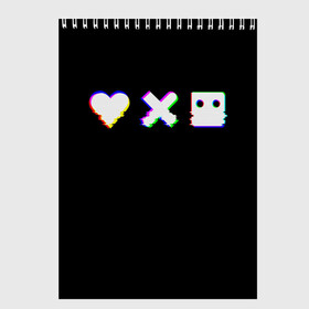 Скетчбук с принтом Love Death and Robots (Glitch) , 100% бумага
 | 48 листов, плотность листов — 100 г/м2, плотность картонной обложки — 250 г/м2. Листы скреплены сверху удобной пружинной спиралью | death | glitch | heart | ldr | logo | love | netflix | robots | smile | анимация | глитч | глич | кино | лого | лср | любовь | нетфликс | роботы | сердце | сериал | смайл | смайлик