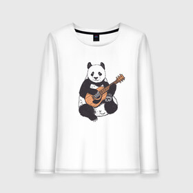 Женский лонгслив хлопок с принтом Панда гитарист | Panda Guitar , 100% хлопок |  | acoustic | bear | bears | china | chineese panda | guitarist | music | акустическая гитара | гитара | китай | китайская панда | косолапый | медведь | медвежонок | милая панда | мишка | музыка | музыкант | пандочка | пандочки