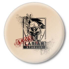 Значок с принтом La-La-Larian Studios ,  металл | круглая форма, металлическая застежка в виде булавки | baldur s gate 3 | divinity | larian studios | игра | лариан