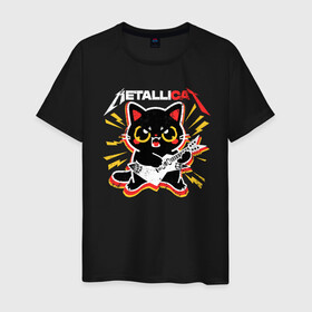 Мужская футболка хлопок с принтом METALLICAT , 100% хлопок | прямой крой, круглый вырез горловины, длина до линии бедер, слегка спущенное плечо. | cat | metallica | metallicat | rock | кот | металлика | музыка | рок | рокер