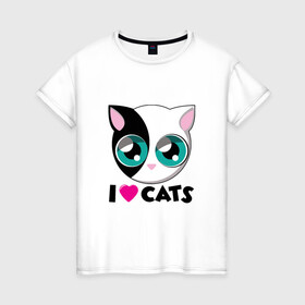 Женская футболка хлопок с принтом I Love Cats , 100% хлопок | прямой крой, круглый вырез горловины, длина до линии бедер, слегка спущенное плечо | animal | cat | cute | kitty | love | meow | друг | животные | киска | китти | кот | котенок | котик | котэ | кошечка | кошка | люблю | любовь | милый | мур | мяу | питомец | тигр