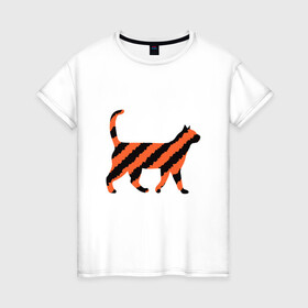 Женская футболка хлопок с принтом Black-Orange Cat , 100% хлопок | прямой крой, круглый вырез горловины, длина до линии бедер, слегка спущенное плечо | animal | cat | cute | kitty | meow | друг | животные | киска | китти | кот | котенок | котик | котэ | кошечка | кошка | милый | мур | мяу | питомец | тигр