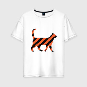 Женская футболка хлопок Oversize с принтом Black-Orange Cat , 100% хлопок | свободный крой, круглый ворот, спущенный рукав, длина до линии бедер
 | animal | cat | cute | kitty | meow | друг | животные | киска | китти | кот | котенок | котик | котэ | кошечка | кошка | милый | мур | мяу | питомец | тигр
