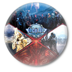 Значок с принтом Path of Exile ,  металл | круглая форма, металлическая застежка в виде булавки | computer | game | path of exile | игра | компьютерная | путь изгнания