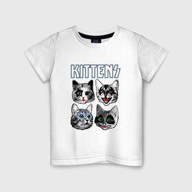 Детская футболка хлопок с принтом Kittens , 100% хлопок | круглый вырез горловины, полуприлегающий силуэт, длина до линии бедер | Тематика изображения на принте: animal | cat | cute | kiss | kitty | meow | rock | гитара | друг | животные | киска | кисс | китти | кот | котенок | котик | котэ | кошечка | кошка | метал | милый | музыка | мур | мяу | питомец | рок | тигр