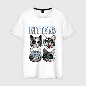 Мужская футболка хлопок с принтом Kittens , 100% хлопок | прямой крой, круглый вырез горловины, длина до линии бедер, слегка спущенное плечо. | animal | cat | cute | kiss | kitty | meow | rock | гитара | друг | животные | киска | кисс | китти | кот | котенок | котик | котэ | кошечка | кошка | метал | милый | музыка | мур | мяу | питомец | рок | тигр
