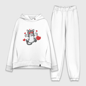 Женский костюм хлопок Oversize с принтом Love Cat ,  |  | animal | cat | cute | kitty | love | meow | друг | животные | киска | китти | кот | котенок | котик | котэ | кошечка | кошка | люблю | любовь | милый | мур | мяу | питомец | сердце | тигр