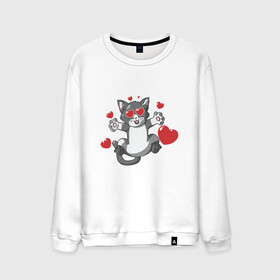 Мужской свитшот хлопок с принтом Love Cat , 100% хлопок |  | animal | cat | cute | kitty | love | meow | друг | животные | киска | китти | кот | котенок | котик | котэ | кошечка | кошка | люблю | любовь | милый | мур | мяу | питомец | сердце | тигр