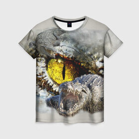 Женская футболка 3D с принтом Глаз крокодила , 100% полиэфир ( синтетическое хлопкоподобное полотно) | прямой крой, круглый вырез горловины, длина до линии бедер | аллигатор | глаз | крокодил | крокодильчик | ящер
