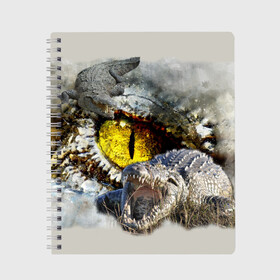 Тетрадь с принтом Глаз крокодила , 100% бумага | 48 листов, плотность листов — 60 г/м2, плотность картонной обложки — 250 г/м2. Листы скреплены сбоку удобной пружинной спиралью. Уголки страниц и обложки скругленные. Цвет линий — светло-серый
 | Тематика изображения на принте: аллигатор | глаз | крокодил | крокодильчик | ящер