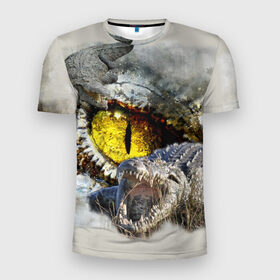 Мужская футболка 3D спортивная с принтом Глаз крокодила , 100% полиэстер с улучшенными характеристиками | приталенный силуэт, круглая горловина, широкие плечи, сужается к линии бедра | аллигатор | глаз | крокодил | крокодильчик | ящер