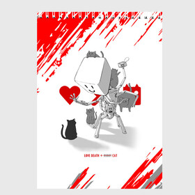 Скетчбук (блокнот) с принтом Love, Death and Cats | Любов, смерть и котики (Z) , 100% бумага
 | 48 листов, плотность листов — 100 г/м2, плотность картонной обложки — 250 г/м2. Листы скреплены сверху удобной пружинной спиралью | death | love | love death robots | netflix | robots | vedeathrobots | xbot 4000 | любовь | нетфликс | роботы | сериал | сериалы
