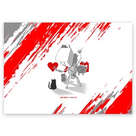 Поздравительная открытка с принтом Love, Death and Cats | Любов, смерть и котики (Z) , 100% бумага | плотность бумаги 280 г/м2, матовая, на обратной стороне линовка и место для марки
 | death | love | love death robots | netflix | robots | vedeathrobots | xbot 4000 | любовь | нетфликс | роботы | сериал | сериалы