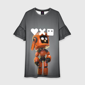 Детское платье 3D с принтом Love, Death and Robots | K-VRC (Z) , 100% полиэстер | прямой силуэт, чуть расширенный к низу. Круглая горловина, на рукавах — воланы | Тематика изображения на принте: death | k vrc | love | love death robots | netflix | robots | vedeathrobots | xbot 4000 | врц | любовь | нетфликс | роботы | сериал | сериалы