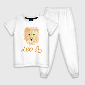 Детская пижама хлопок с принтом Лев знак зодиака голова льва , 100% хлопок |  брюки и футболка прямого кроя, без карманов, на брюках мягкая резинка на поясе и по низу штанин
 | акварель | голова льва | желтый | знак зодиака | лев | оранжевый
