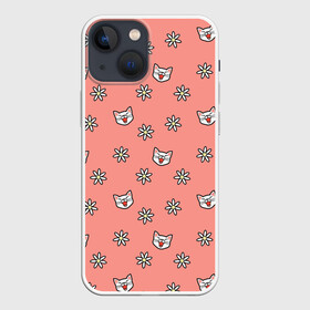 Чехол для iPhone 13 mini с принтом Кошки и цветы ,  |  | киски | котята | кошка | кошки | узор | цветок | цветочки | цветы