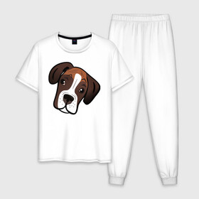 Мужская пижама хлопок с принтом Боксер , 100% хлопок | брюки и футболка прямого кроя, без карманов, на брюках мягкая резинка на поясе и по низу штанин
 | Тематика изображения на принте: лучший друг человека | немецкий боксер | собака