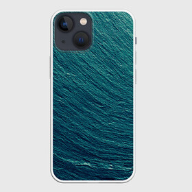 Чехол для iPhone 13 mini с принтом Endless Sea ,  |  | Тематика изображения на принте: background | blue | dark | gradient | green | lines | ocean | paints | ripples | sea | spot | spots | stripes | texture | waves | волны | голубая | градиент | зеленый | краски | линии | море | океан | полосы | пятна | пятно | рябь | текстура | т