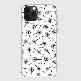 Чехол для iPhone 12 Pro Max с принтом Призрачные одуванчики , Силикон |  | black and white | casual | dandelion | flowers | fly | minimalism | nature | pattern | spring | summer | весна | девушкам | летающие | лето | минимализм | монохром | одуванчики | паттерн | повседневный | поляна | природа | пух | растения | тексту