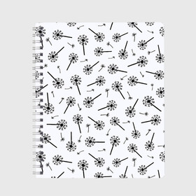 Тетрадь с принтом Призрачные одуванчики , 100% бумага | 48 листов, плотность листов — 60 г/м2, плотность картонной обложки — 250 г/м2. Листы скреплены сбоку удобной пружинной спиралью. Уголки страниц и обложки скругленные. Цвет линий — светло-серый
 | Тематика изображения на принте: black and white | casual | dandelion | flowers | fly | minimalism | nature | pattern | spring | summer | весна | девушкам | летающие | лето | минимализм | монохром | одуванчики | паттерн | повседневный | поляна | природа | пух | растения | тексту
