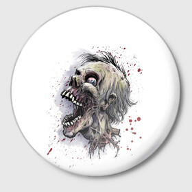 Значок с принтом Зомби-Бу ,  металл | круглая форма, металлическая застежка в виде булавки | безумный зомби | бешенный зомби | зомби | кровавый зомби | кровь
